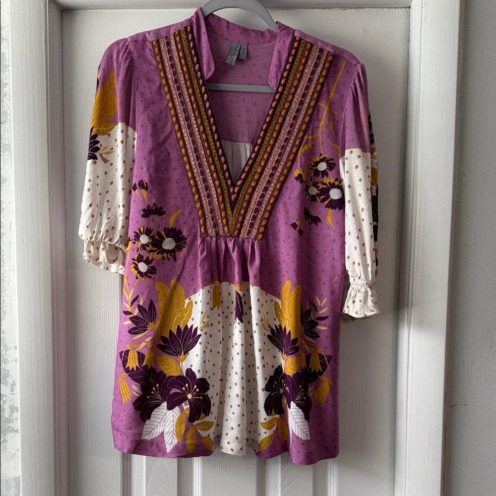 Anthropologie Bl^nk Purple Floral Women's Top size M